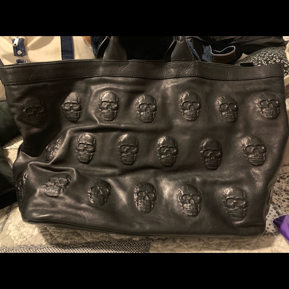 Black iOpella Italian leather skull tote/purse